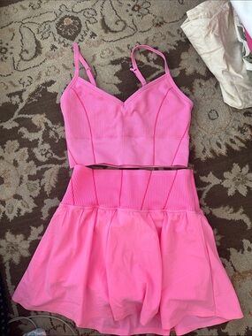 aerie Pink Ribbed Crop Bralette & Skirt Set